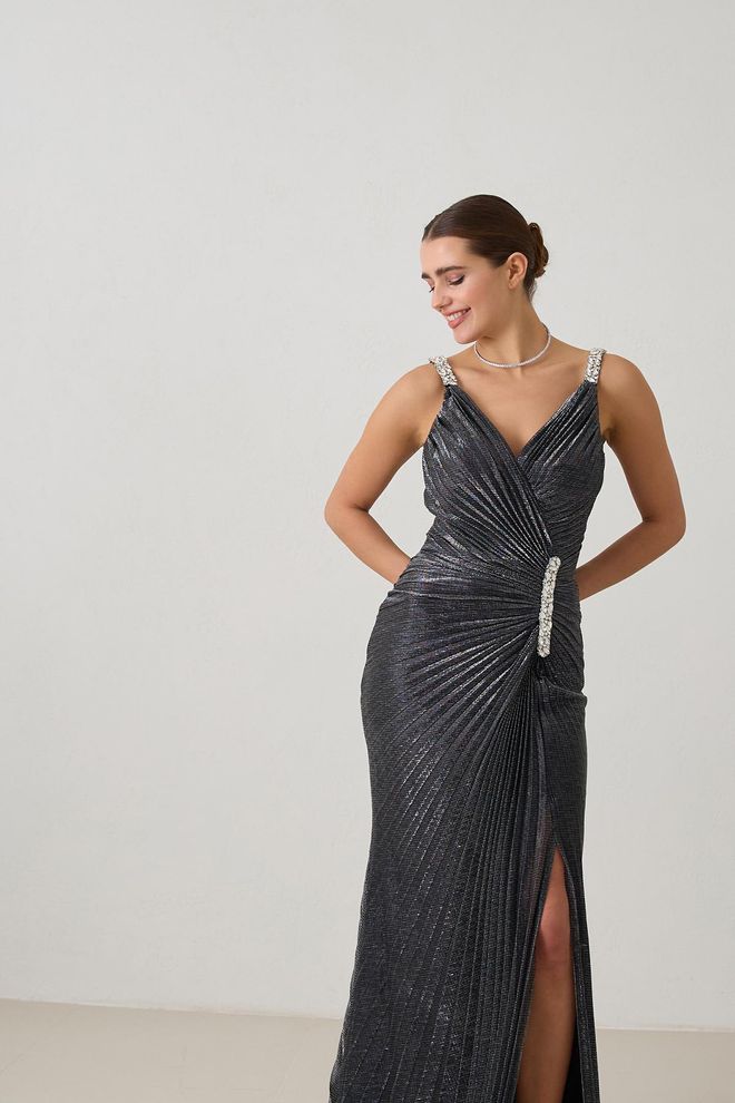 Setre Vestido Preto Elegante Listrado Bodycon Comprimento Ao Chão Roupas por atacado Sensual