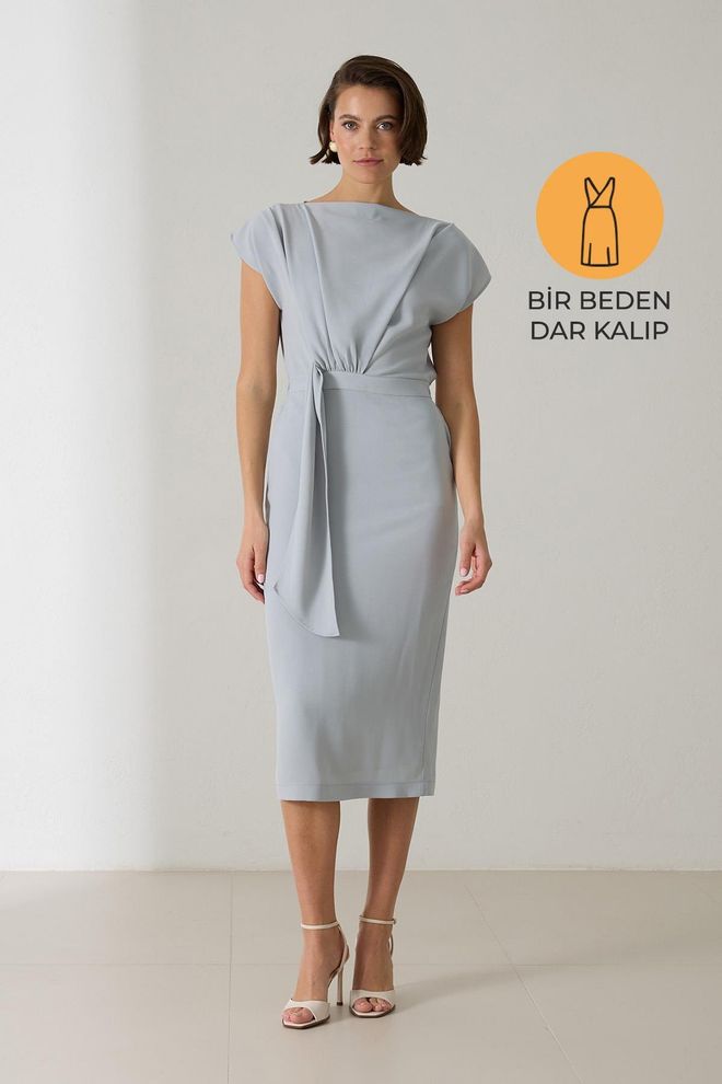 Setre فستان رمادي أنيق غمد بأكمام كم كاب ملابس بالجملة رَسمِيّ