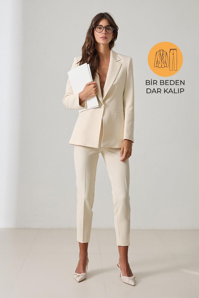 Setre Costum Bej Formal Elegant Croială Cambrată Îmbrăcăminte cu ridicata Formal