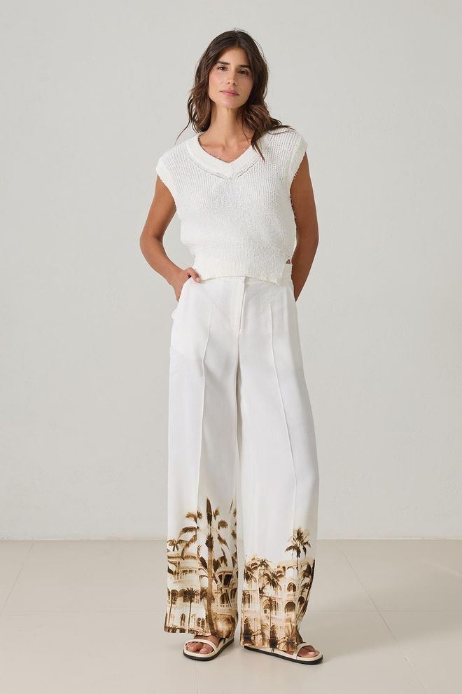 Setre White Elegant Palazzo Pants Wholesale Clothing Casual