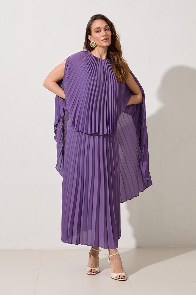 Setre Лилава Елегантна А силует Рокля Макси С Клоширан Ръкав Дрехи на едро 1
