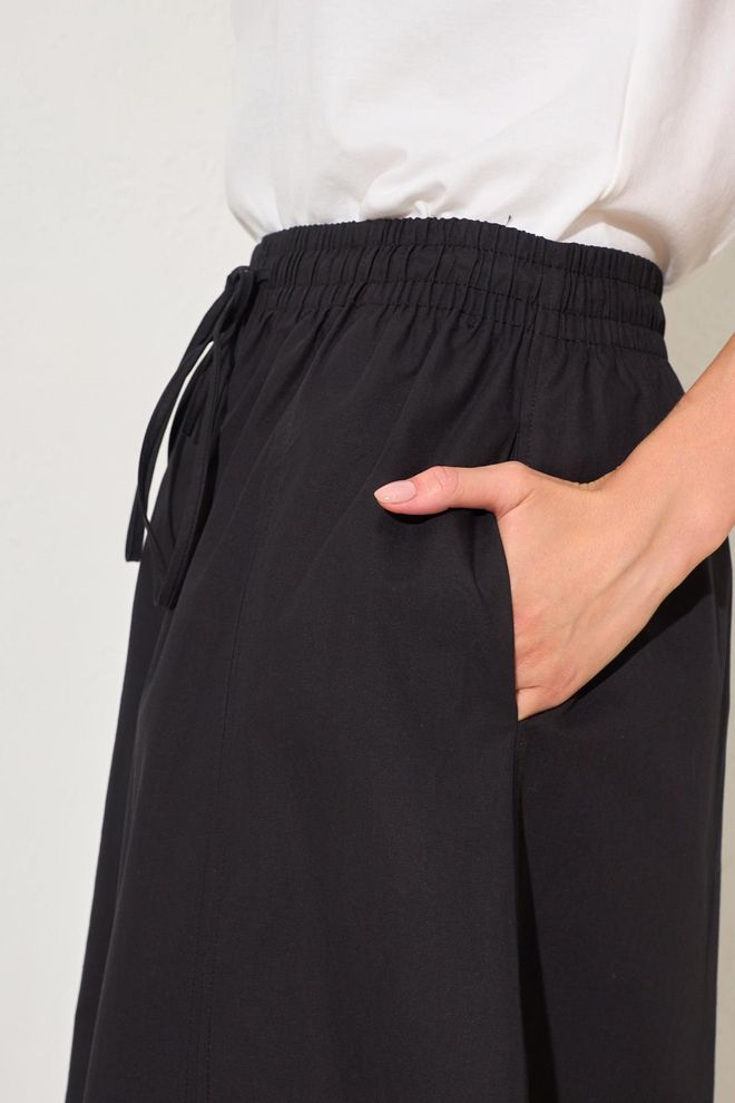 Setre Siyah A Kesim Midi Etek İp Büzgülü Bel Toptan Giyim Bahar