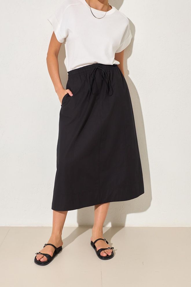 Setre Siyah A Kesim Midi Etek İp Büzgülü Bel Toptan Giyim Ev Hali