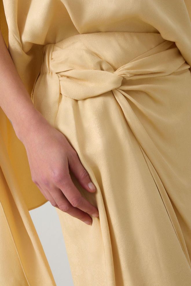 Setre Bej Zarif Resmi Wrap Midi Etek Yüksek Bel Toptan Giyim 1