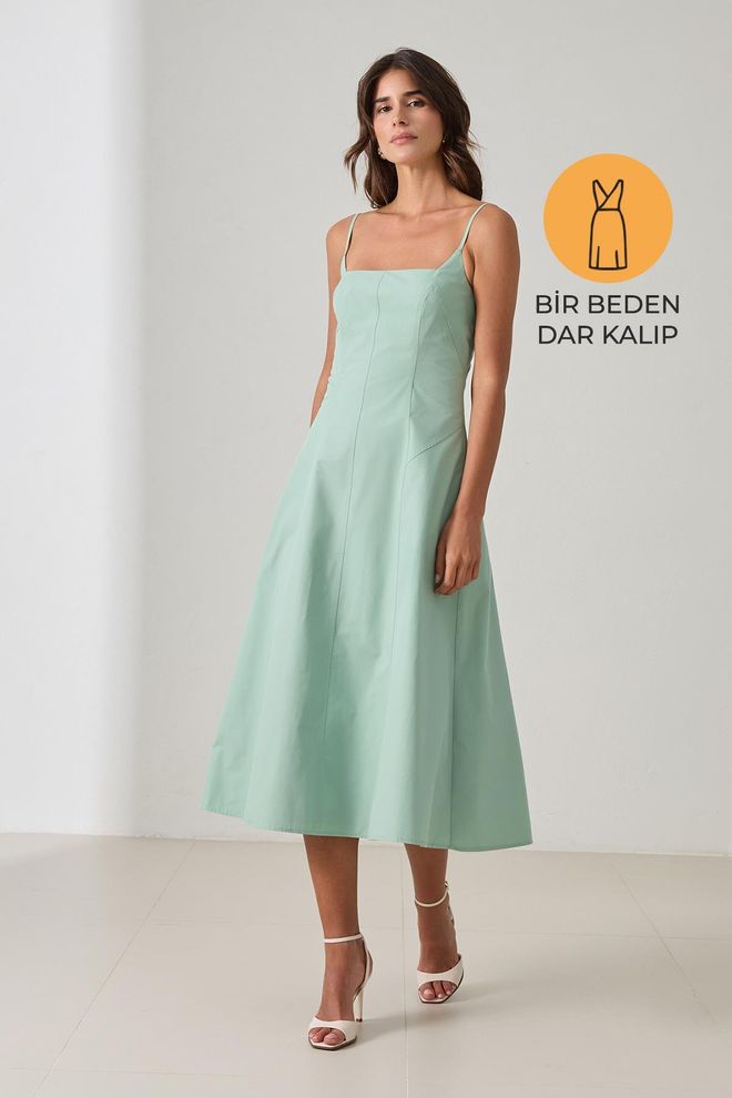 Setre Зелена Елегантна Хаљина Fit And Flare Са Квадратним Изрезом Велепродаја одеће Неформалан