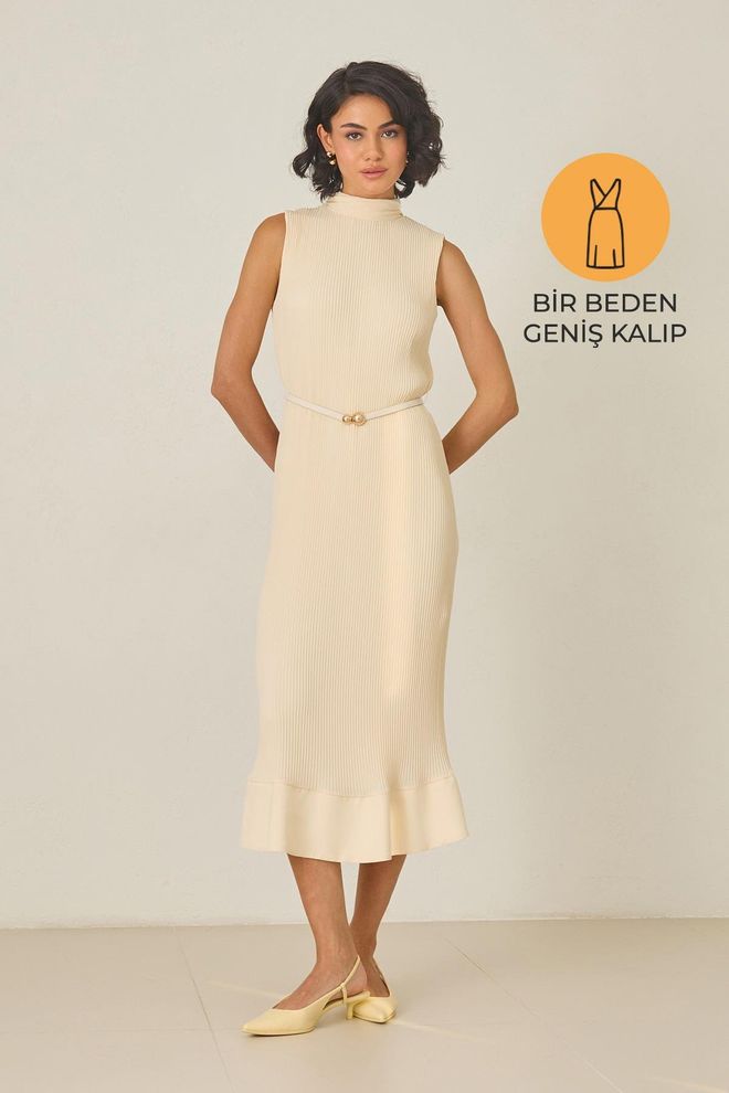 Setre Беж Елегантна Хаљина Омотач Са Високим Изрезом Велепродаја одеће скроман