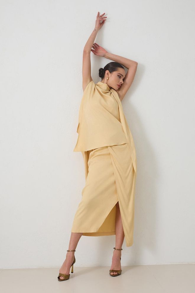 Setre Elegante Beige Tuniek Met Kapmouwen Groothandel Kleding Casual