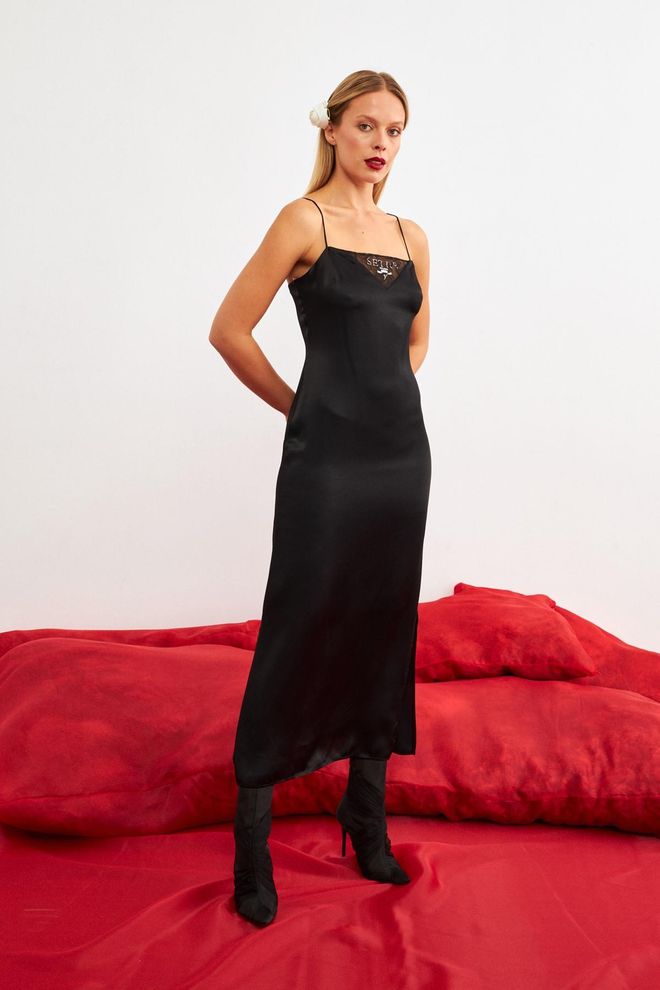 Setre Rochie Neagră Sexy Elegantă Formală Glam Satinată Îmbrăcăminte cu ridicata Sexy