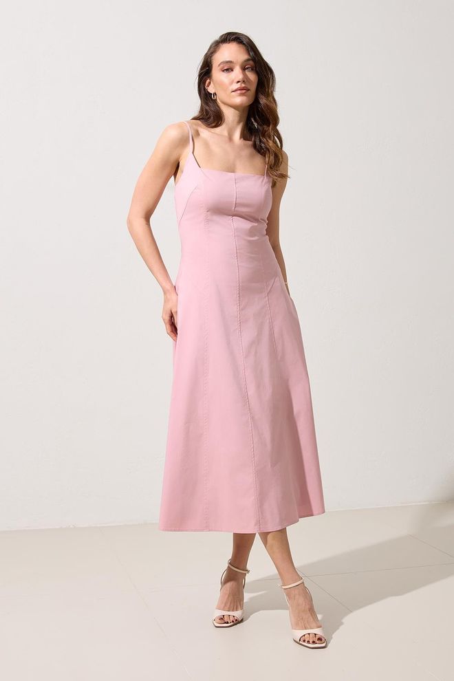 Setre Vestido Midi Cor de rosa Sem Mangas Com Decote Quadrado Tipo Slip Roupas por atacado Casual