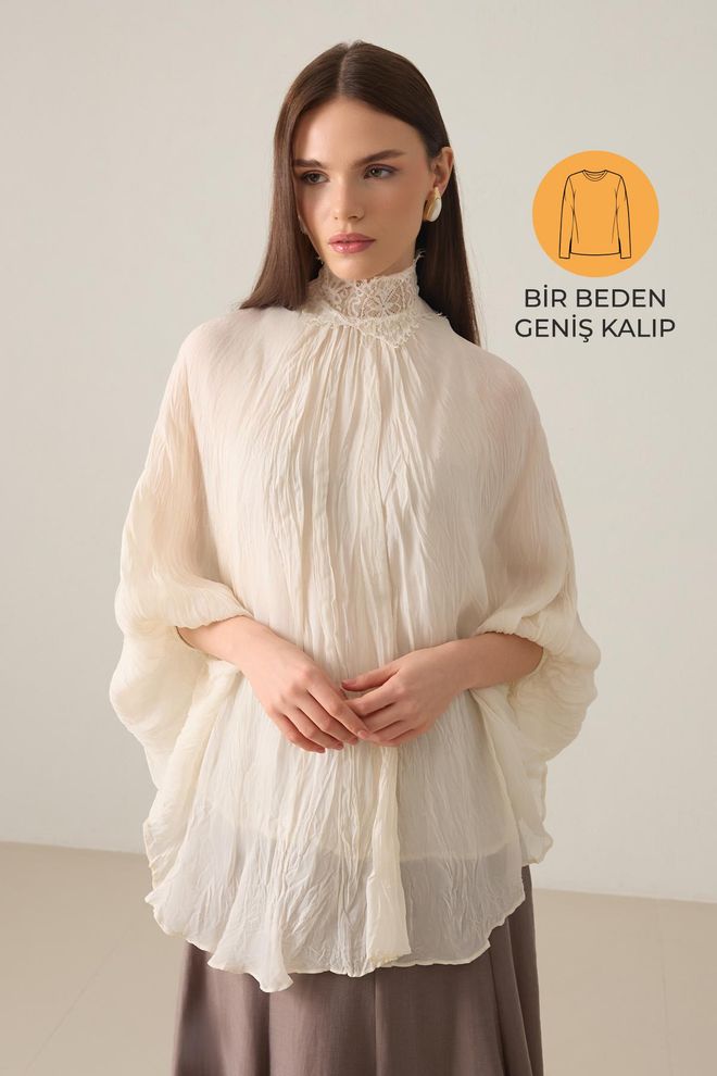 Setre Ecru Eleganti Palaidinė Oversize Su „Cape“ Rankovėmis Didmeninė prekyba drabužiais Apykaklė su įkirpimu