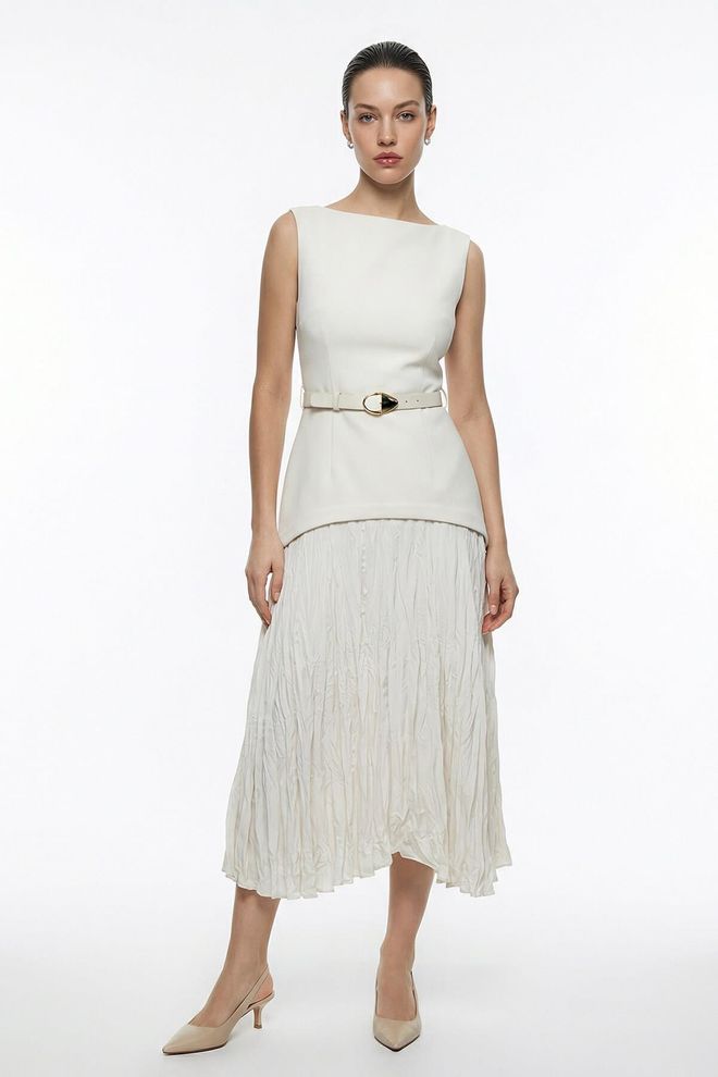 Setre Elegantes Beiges Fit and Flare Kleid Großhandelskleidung Formal