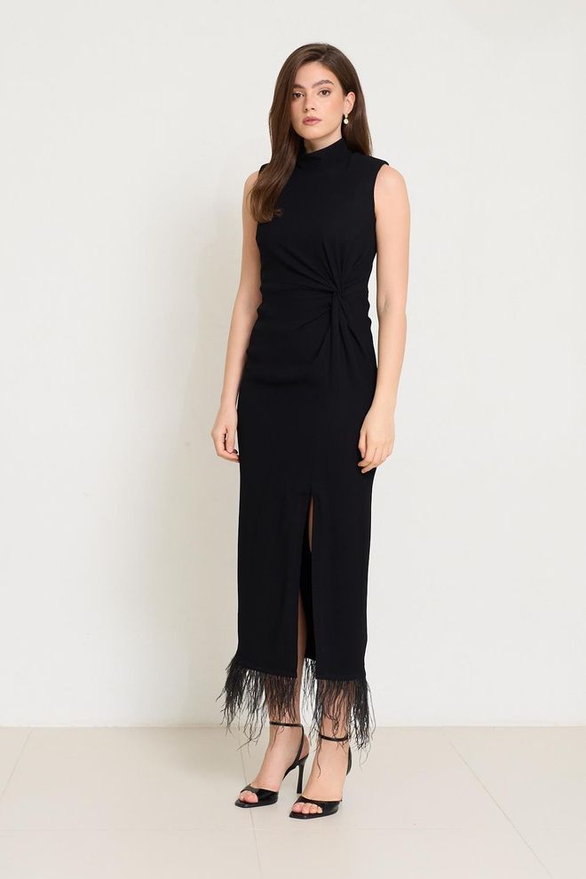 Setre Rochie Neagră Fără Mâneci Draperie Cu Gât Înalt Îmbrăcăminte cu ridicata 1