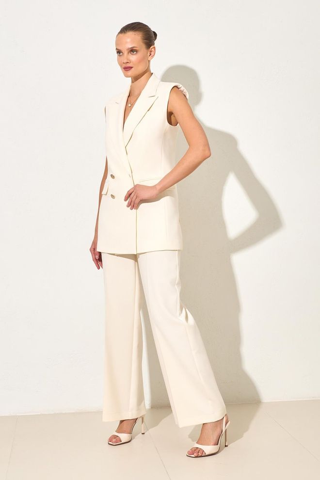 Setre Ekru Formalan Elegantan Odijelo S Palazzo Hlačama Veleprodaja odjeće Formalni