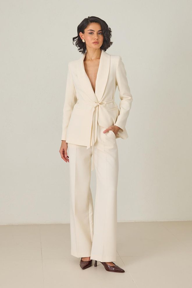 Setre Ecru Elegant Formal Tuxedo Pants Wholesale Clothing Formal