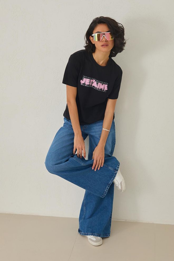 Setre Schwarzes Lässiges T Shirt Mit Buchstabendruck Großhandelskleidung Lässig