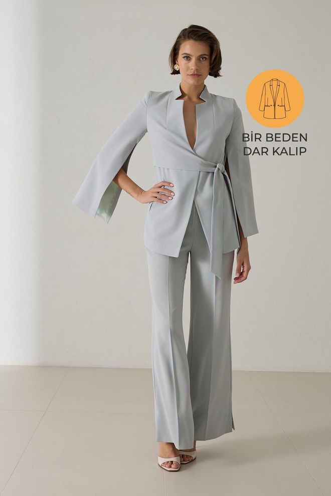 Setre Grau Elegante Formale Wrapover Jacke Großhandelskleidung Formal