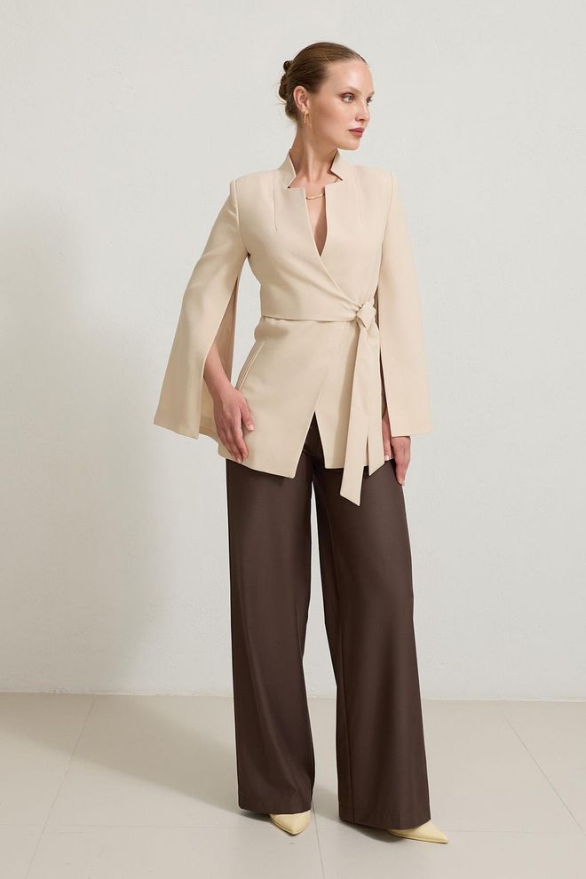 Setre Bej Elegant Formal Petrecut Geacă Îmbrăcăminte cu ridicata 1