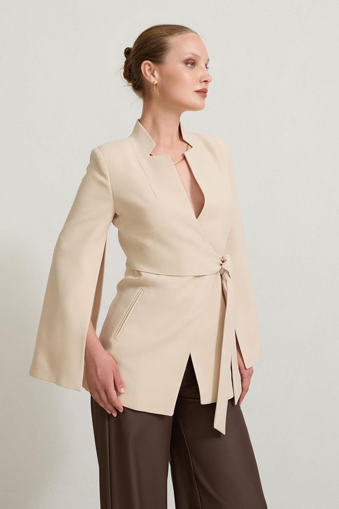 Setre Bej Elegant Formal Petrecut Geacă Îmbrăcăminte cu ridicata Lejer