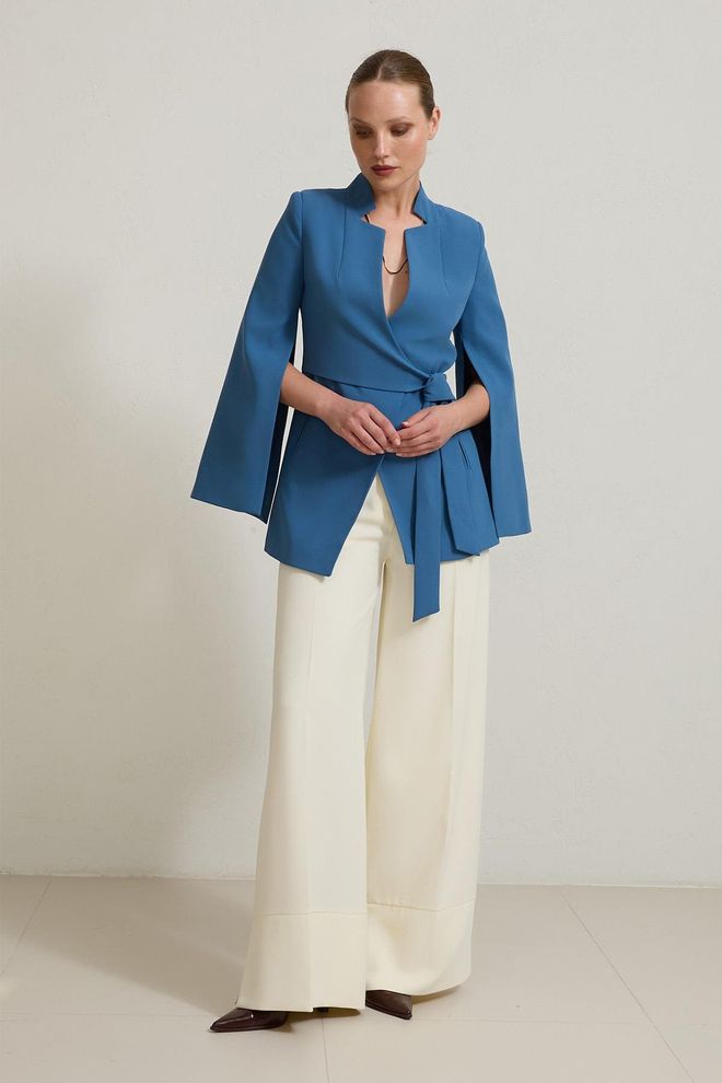 Setre Jaqueta Azul Elegante Slim Fit Envolvente Roupas por atacado 1