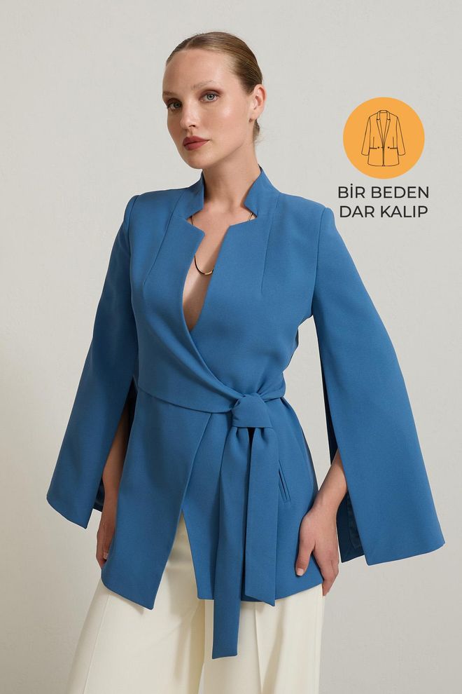 Setre Jaqueta Azul Elegante Slim Fit Envolvente Roupas por atacado Casual