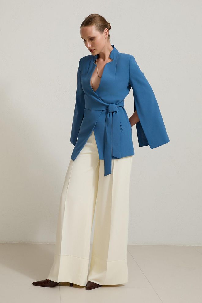 Setre Jaqueta Azul Elegante Slim Fit Envolvente Roupas por atacado A relaxar