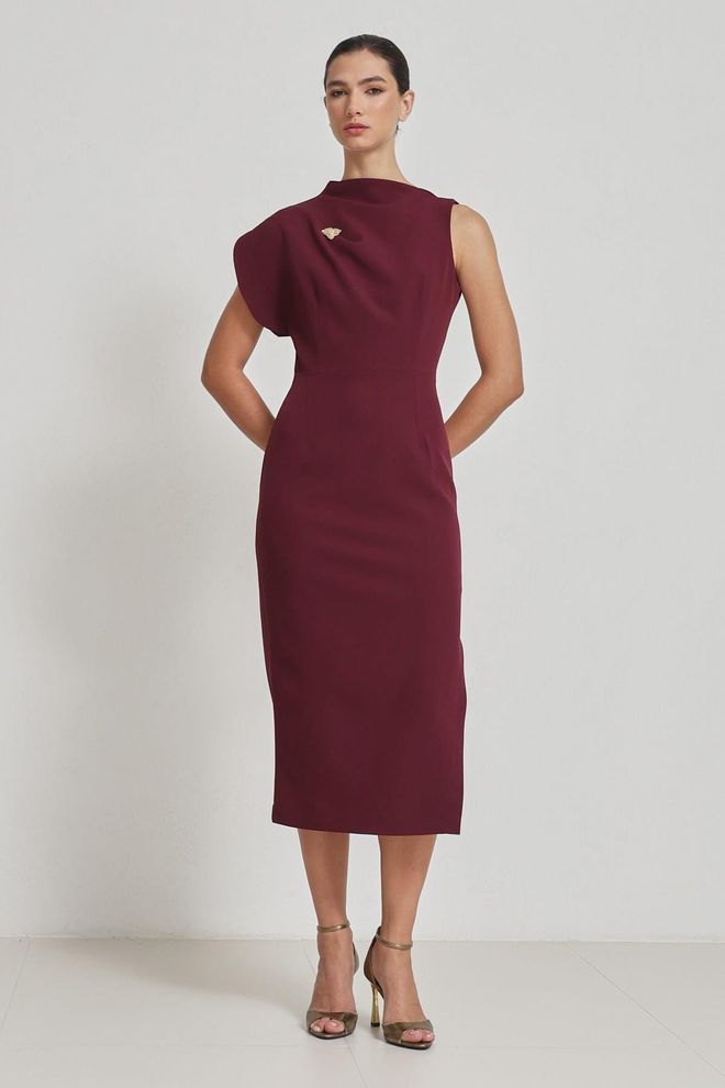 Setre Robe Fourreau Élégante Rouge Bordeaux Avec Manches Cape Vêtements en gros Sexy