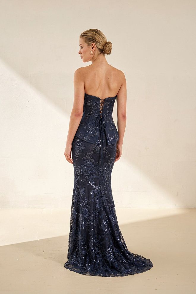 Setre Marineblauwe Strapless Korsetjurk Groothandel Kleding Lente