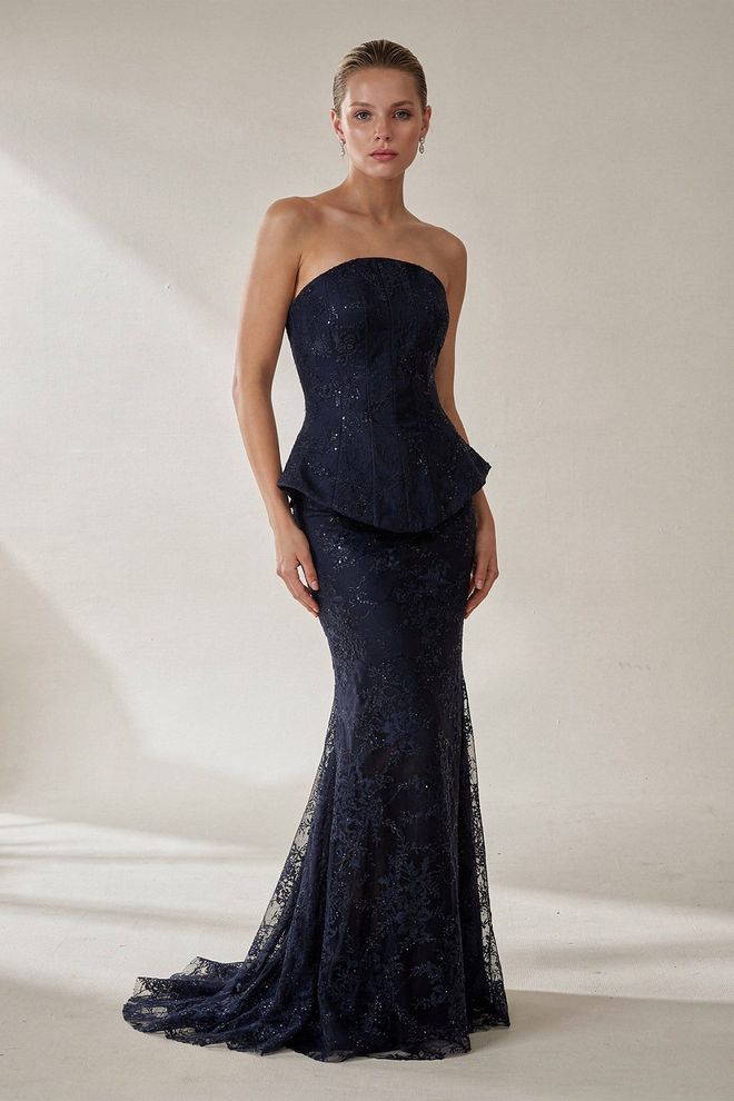 Setre Navy Blue Strapless Corset Dress Wholesale Clothing Sexy