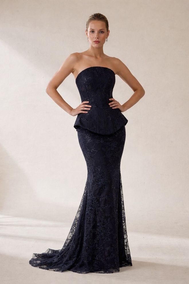 Setre Marineblauwe Strapless Korsetjurk Groothandel Kleding 1