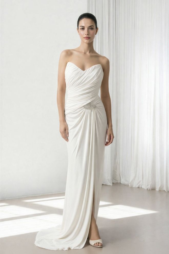 Setre Elegantné Biele Šaty Sheath So Srdiečkovým Krkom Veľkoobchod s oblečením Vintage