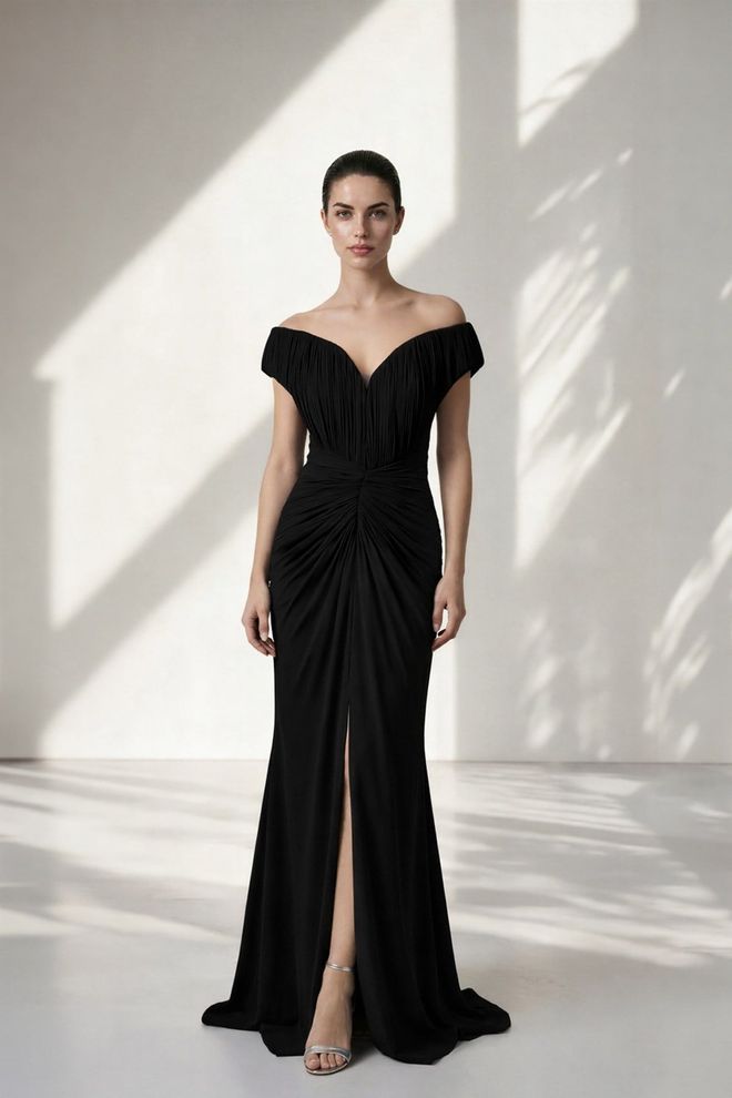 Setre Κομψό Μαύρο Φόρεμα Θήκη Με Πολύ Κοντά Μανίκια Χονδρικό εμπόριο ενδυμάτων Σέξι