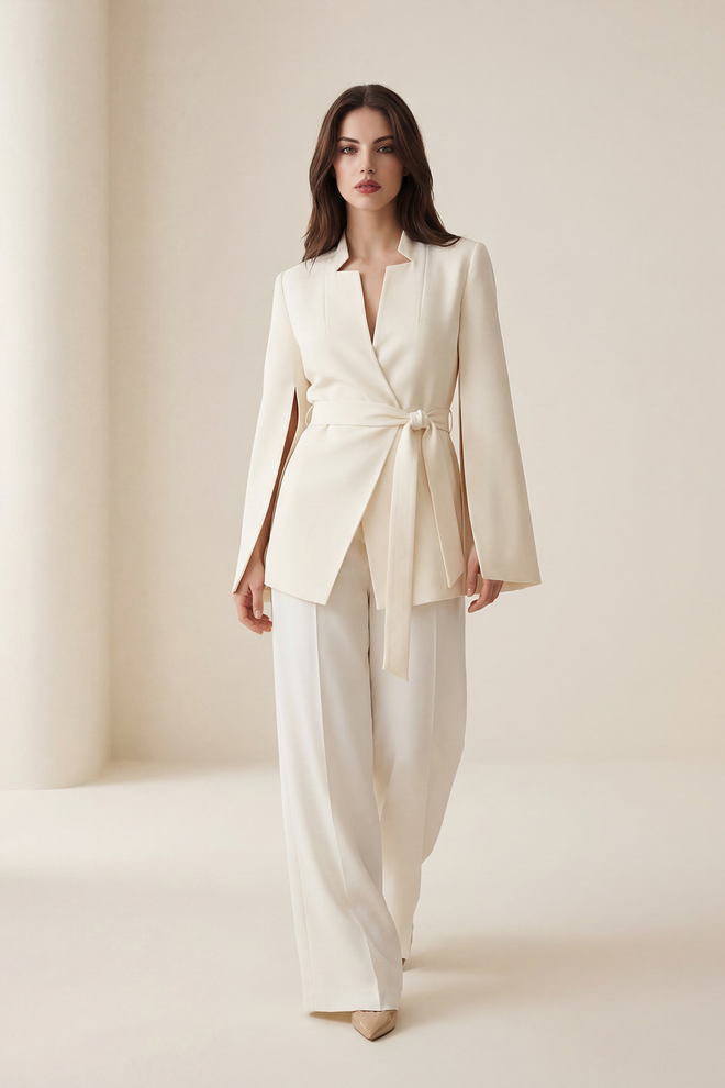 Setre White Elegant Wrapover Jacket Wholesale Clothing Formal