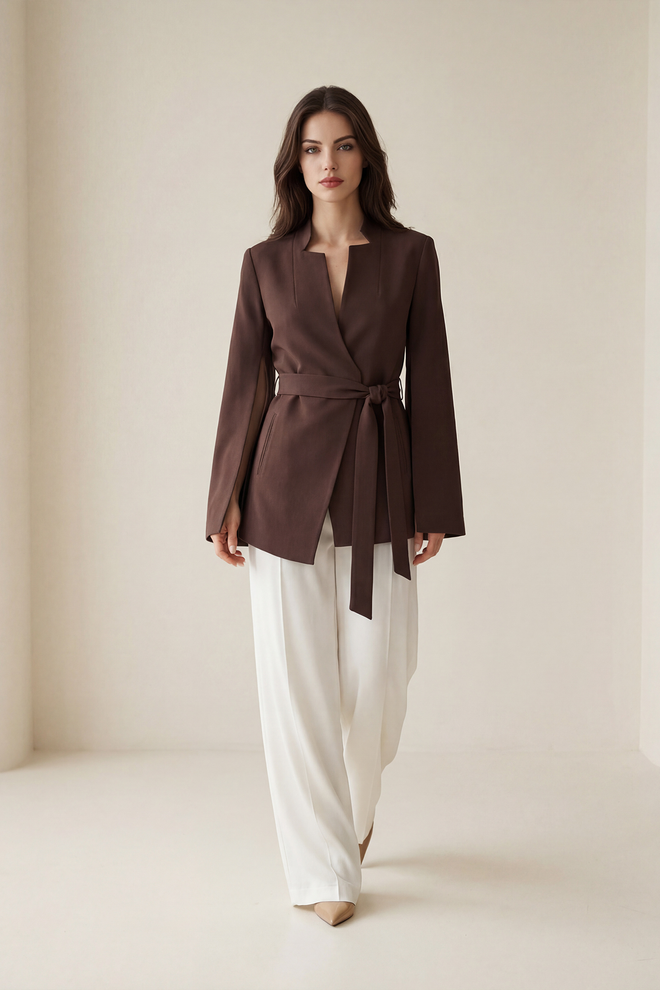 Setre Brown Wrapover Jacket Wholesale Clothing Formal