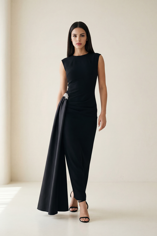 Setre Elegant Black Sheath Dress With Cap Sleeves Wholesale Clothing Sexy