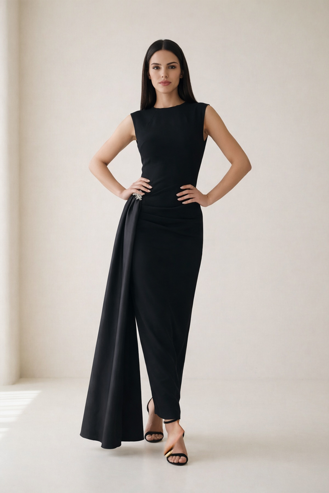 Setre Elegant Black Sheath Dress With Cap Sleeves Wholesale Clothing 1
