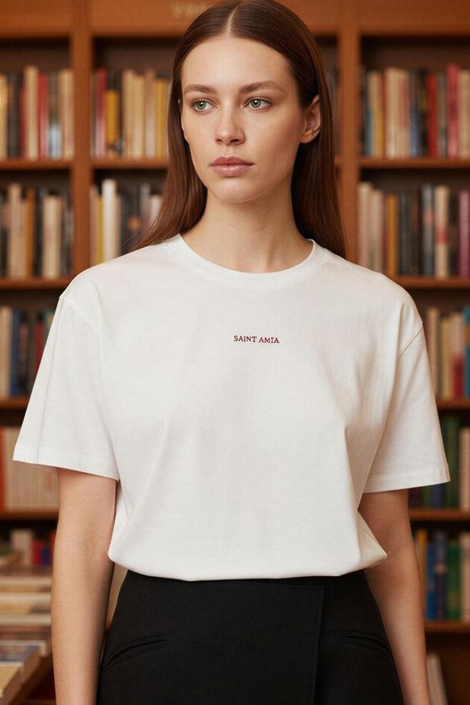 Setre تي شيرت أبيض غير رسمي أنيق بطباعة رسالة ملابس بالجملة غير رسمي