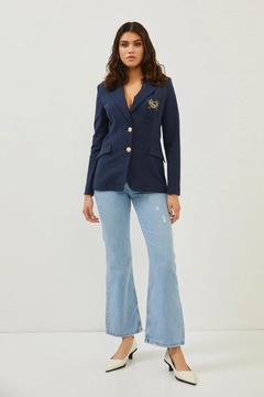 A wholesale clothing model wears 9132 - Jacket - Navy Blue, Turkish wholesale Jacket of Setre