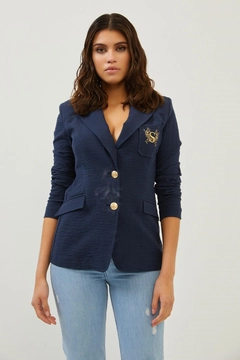 Ein Bekleidungsmodell aus dem Großhandel trägt 9132 - Jacket - Navy Blue, türkischer Großhandel Jacke von Setre
