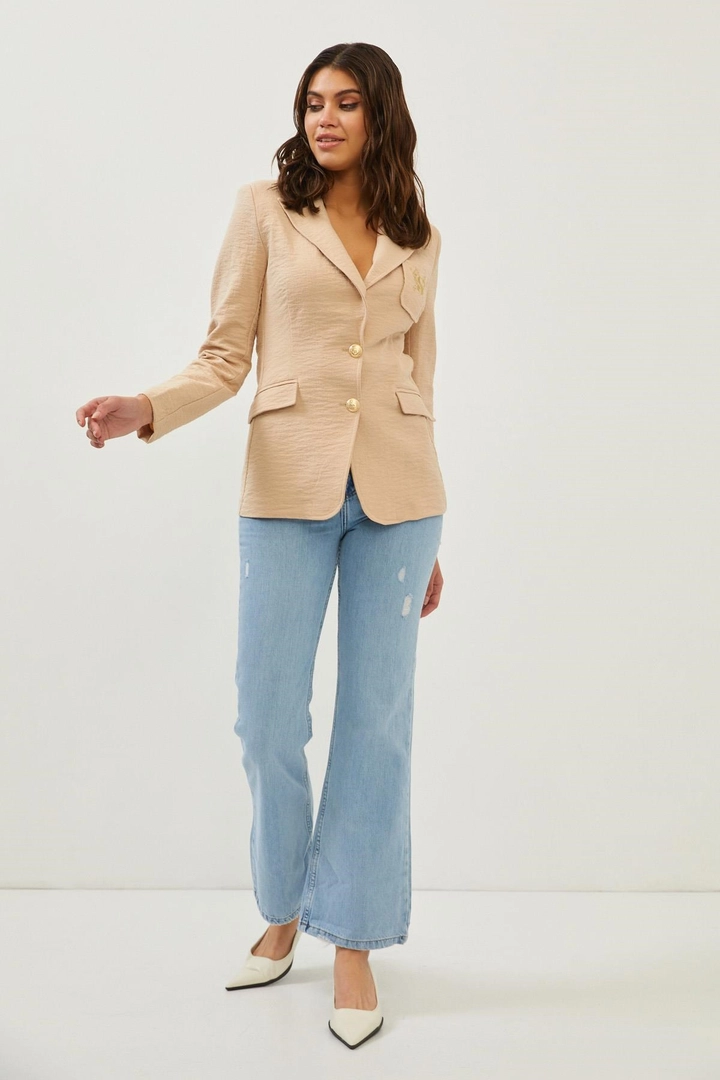 A wholesale clothing model wears 9133 - Jacket - Beige, Turkish wholesale Jacket of Setre