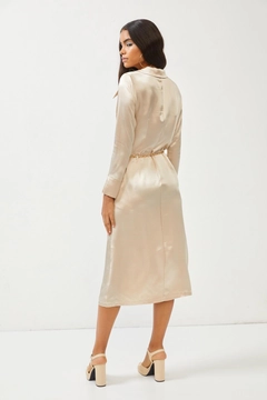 Een kledingmodel uit de groothandel draagt 2048 - Beige Dress, Turkse groothandel Jurk van Setre