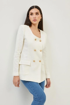 A wholesale clothing model wears 16266 - Jacket - Ecru, Turkish wholesale Jacket of Setre