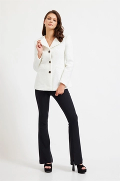 A wholesale clothing model wears 18810 - Jacket - Cream, Turkish wholesale Jacket of Setre