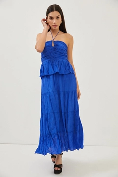 Ένα μοντέλο χονδρικής πώλησης ρούχων φοράει 12547 - Dress - Saxe, τούρκικο Φόρεμα χονδρικής πώλησης από Setre