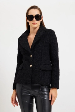 A wholesale clothing model wears 28911 - Jacket - Black, Turkish wholesale Jacket of Setre