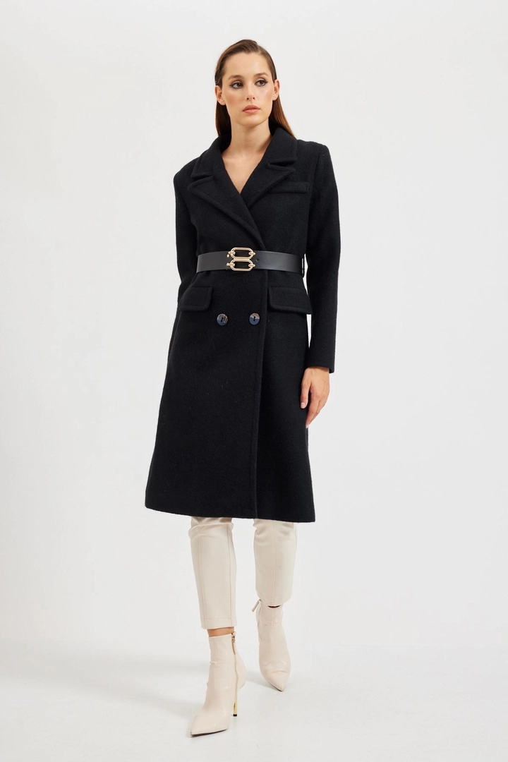 A wholesale clothing model wears 28964 - Coat - Black, Turkish wholesale Coat of Setre