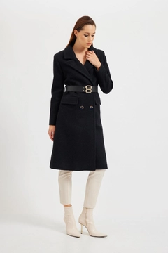 Ένα μοντέλο χονδρικής πώλησης ρούχων φοράει 28964 - Coat - Black, τούρκικο Σακάκι χονδρικής πώλησης από Setre