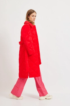 A wholesale clothing model wears 28967 - Coat - Red, Turkish wholesale Coat of Setre