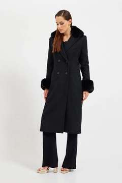 A wholesale clothing model wears 28960 - Coat - Black, Turkish wholesale Coat of Setre