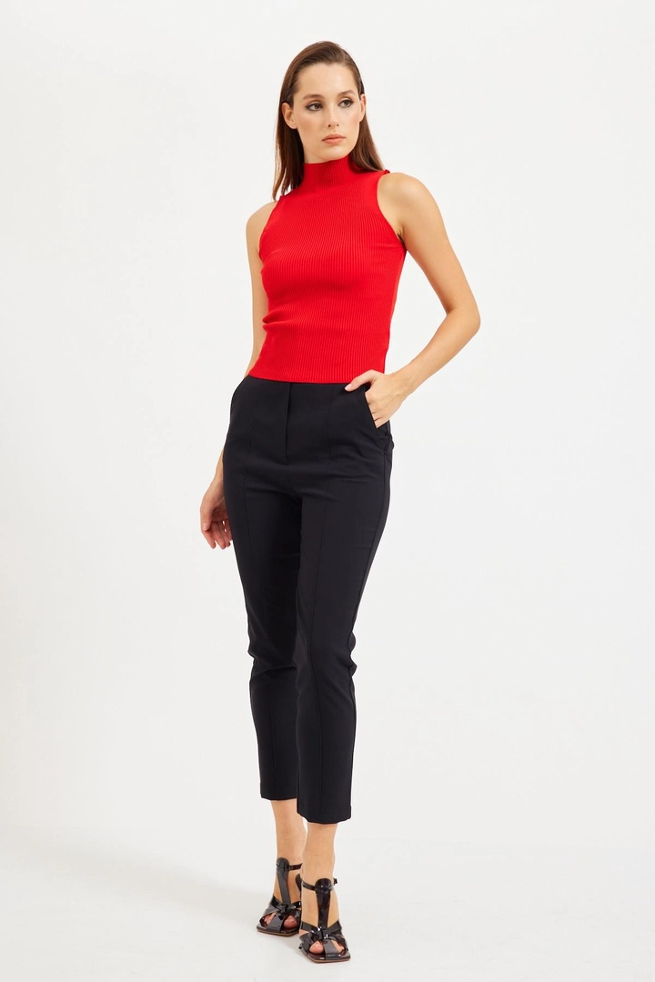 Bir model, Setre toptan giyim markasının 29009 - Blouse - Red toptan Bluz ürününü sergiliyor.