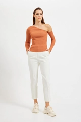 A model wears 29044 - Blouse - Beige, wholesale undefined of Setre to display at Lonca